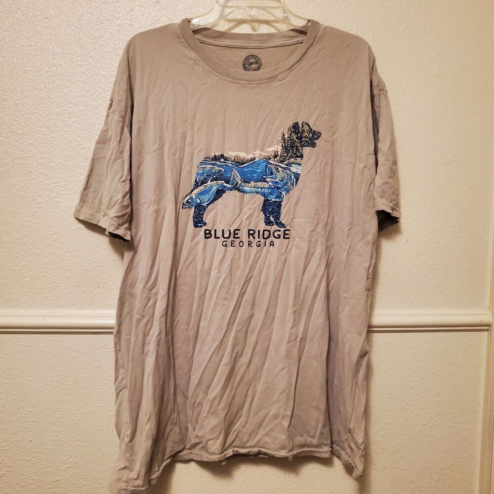 The Duck Company Blue Ridge Georgia Dog Fish Graphic T-Shirt Mens 2XL Tan Cotton - Picture 2 of 13